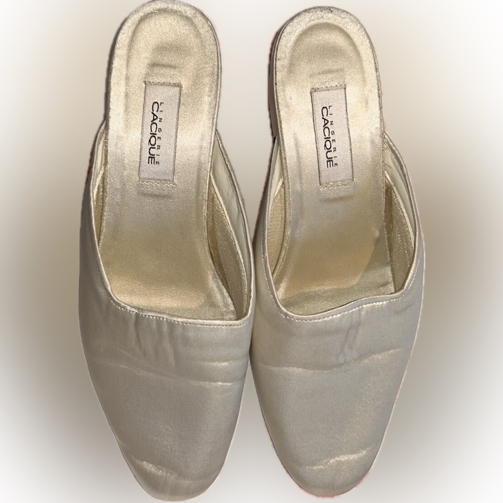 Cacique Satin Ivory Slip On Heeled Slippers Size 8